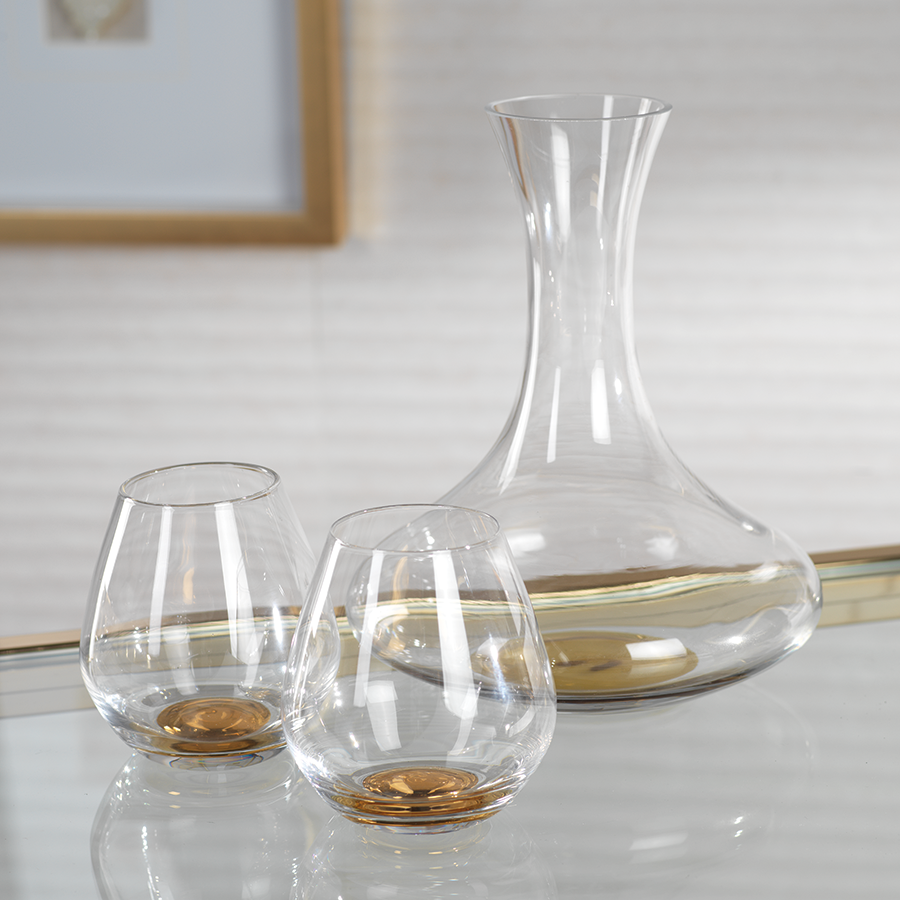 Gold Base Stemless Wine Glass and Decanter - Image 2