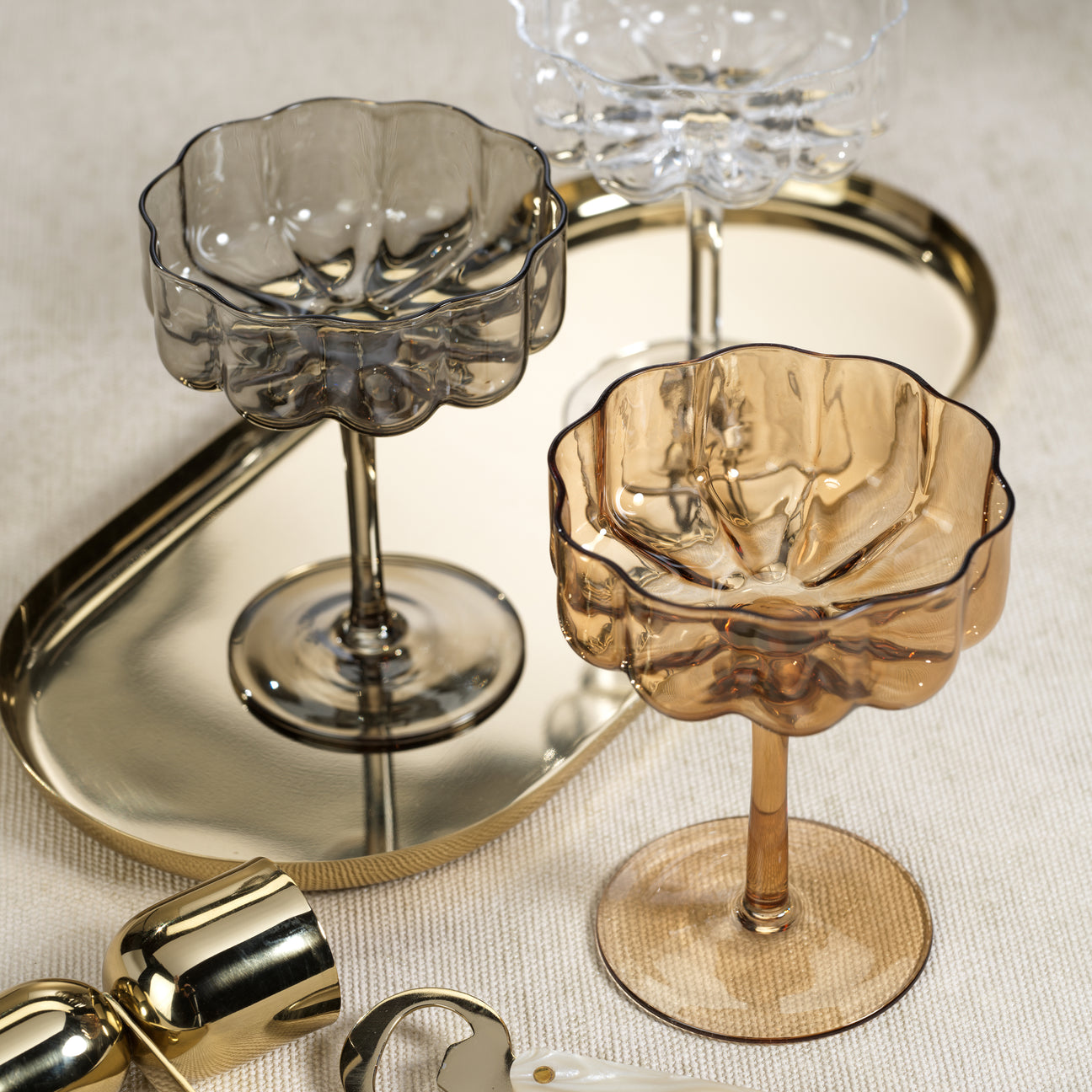 Handblown Amber Coupe Glass Set of 4 - Image 2